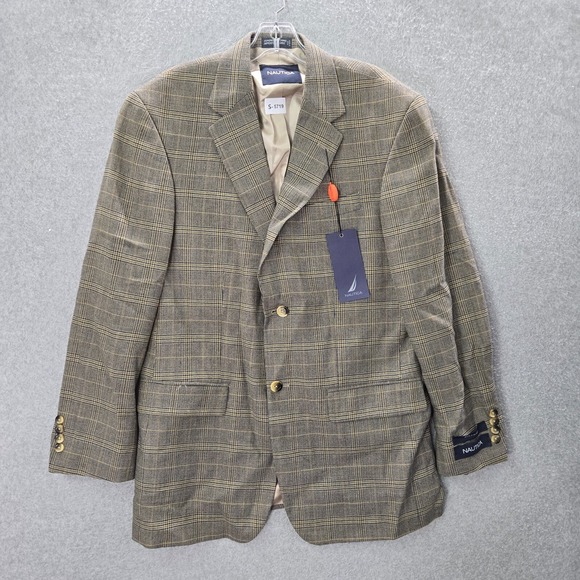 Nautica Men Blazer 39R Brown Wool Alpaca Jacket Glen Check Plaid NWT - Picture 1 of 14
